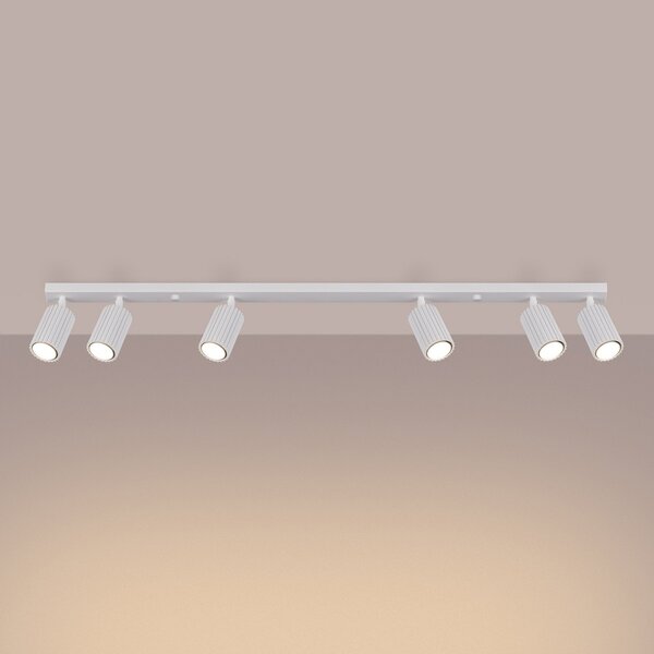 SOLLUX LIGHTING Spot de plafon carbon, alb, lungime 117 cm, aluminiu, 6 becuri., reglabil, Alb, Camera de zi / sufragerie, Aluminiu, Modern