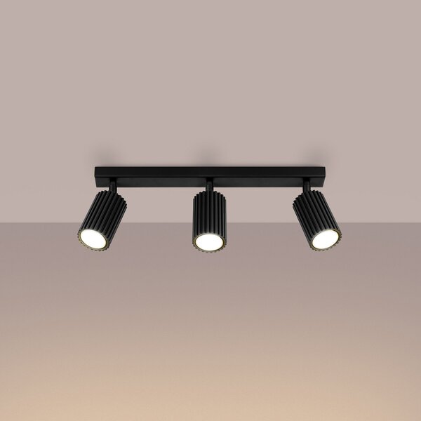 SOLLUX LIGHTING Spot de plafon carbon, negru, lungime 45 cm, aluminiu, 3 becuri., reglabil, Negru, Camera de zi / sufragerie, Aluminiu, Modern