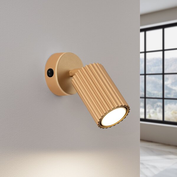 SOLLUX LIGHTING Spot de perete carbon, auriu, proiecție 16 cm, întrerupător, Auriu / Alamă, Camera de zi / sufragerie, Aluminiu, Modern