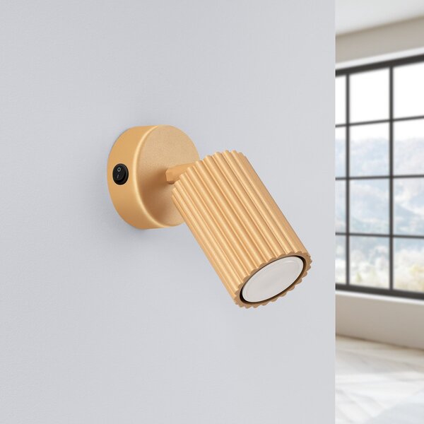 SOLLUX LIGHTING Spot de perete carbon, auriu, proiecție 16 cm, întrerupător, Auriu / Alamă, Camera de zi / sufragerie, Aluminiu, Modern