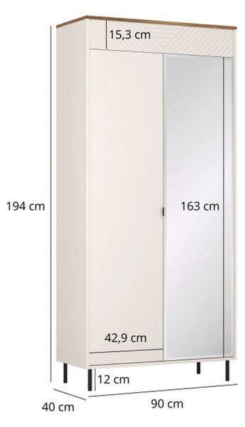 Dulap in doua usi EVO, casmir/stejar, PAL laminat, 90x40x194 cm