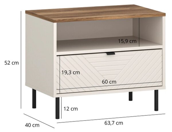 Noptiera pentru dormitor EVO, casmir/stejar, PAL laminat, 64x40x52 cm