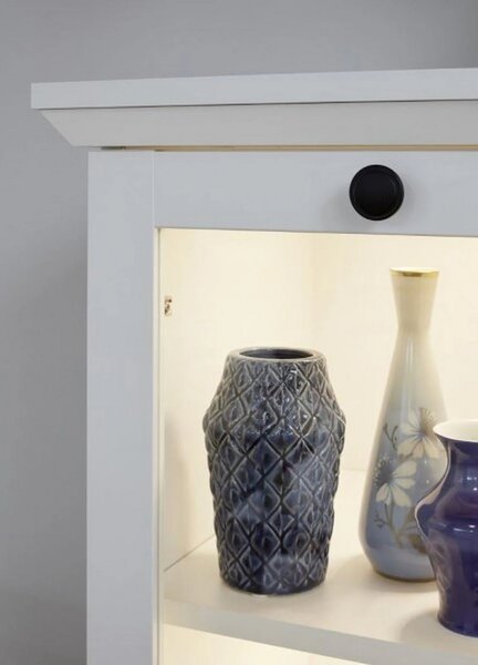 Vitrina living moderna BRANDSON, alb, PAL laminat, cu iluminare led, 8