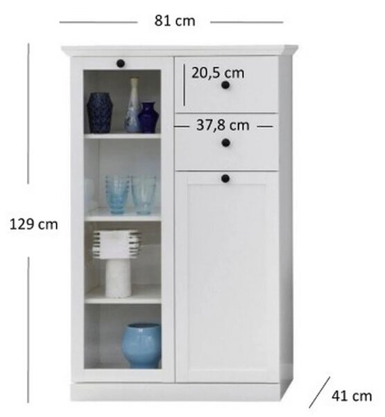 Vitrina living moderna BRANDSON, alb, PAL laminat, cu iluminare led, 8