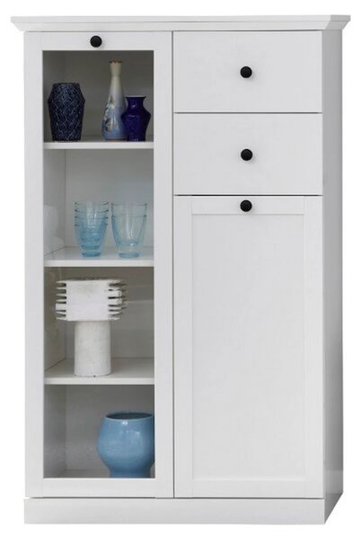Vitrina living moderna BRANDSON, alb, PAL laminat, cu iluminare led, 8