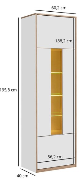 Vitrina pentru living COMPLEX, alb, PAL laminat, cu iluminare LED, 60x