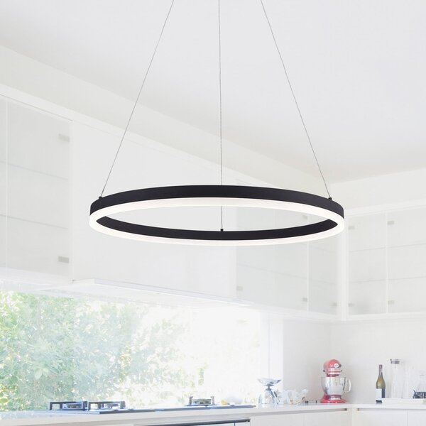 Paul Neuhaus Lampă suspendată LED TITUS, antracit, Ø 60 cm, metal, cu funcție Switchdim, reglabil, Negru, Camera de zi / sufragerie, Aluminiu, Modern