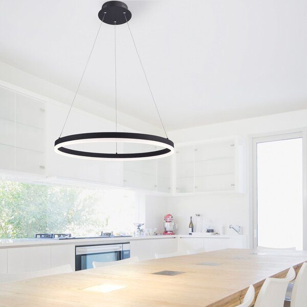 Paul Neuhaus Lampă suspendată LED TITUS, antracit, Ø 60 cm, metal, cu funcție Switchdim, reglabil, Negru, Camera de zi / sufragerie, Aluminiu, Modern
