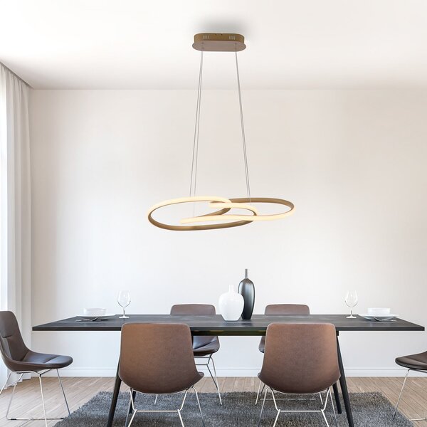 Paul Neuhaus Lampă suspendată LED TWIST, bej, lungime 76 cm, metal, cu funcție Switchdim, reglabil, Bej, Camera de zi / sufragerie, Aluminiu, Modern