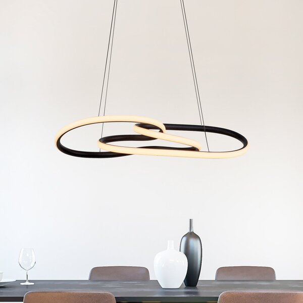 Paul Neuhaus Lampă suspendată LED TWIST, negru, lungime 76 cm, metal, cu Switchdim, reglabil, Negru, Camera de zi / sufragerie, Aluminiu, Modern