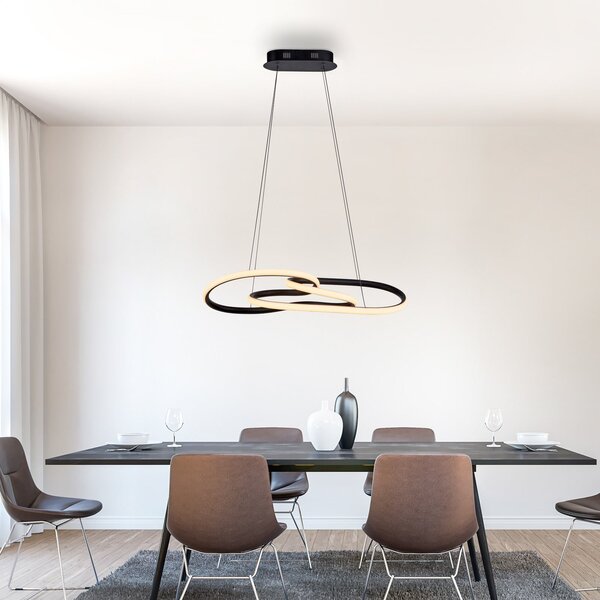Paul Neuhaus Lampă suspendată LED TWIST, negru, lungime 76 cm, metal, cu Switchdim, reglabil, Negru, Camera de zi / sufragerie, Aluminiu, Modern