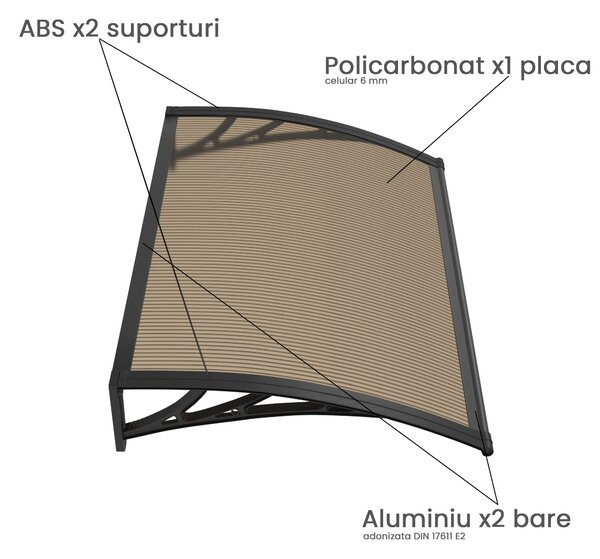 Copertină PREMIUM 40x60 cm, placă 6 mm dintr-o bucată – Negru/Bronz
