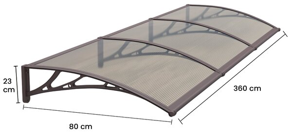 Copertină PREMIUM 360x80 cm, placă 6 mm dintr-o bucată – Maro/Bronz