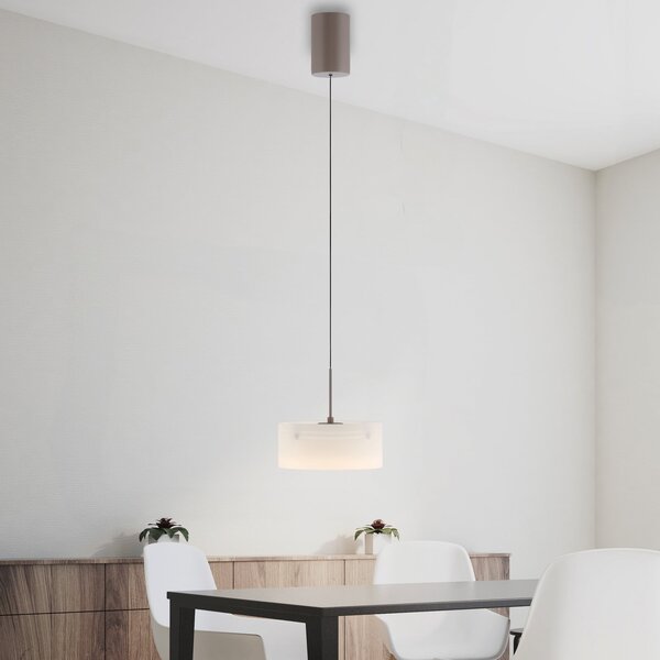Paul Neuhaus Lampă suspendată LED MARIKA, bej/alb, Ø 20 cm, sticlă, dimabilă, reglabil, Bej, Camera de zi / sufragerie, Sticlă, Modern