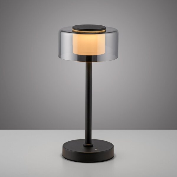 Paul Neuhaus Lampă de masă cu LED și baterie RIKA, negru, 33 cm, metal/sticlă, reglare, reglabil, Negru, Camera de zi / sufragerie, Metal, Modern