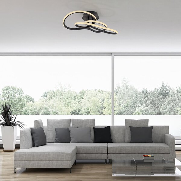 Paul Neuhaus Plafonieră LED TWIST, negru, lungime 90 cm, metal, Switchdim, reglabil, Negru, Camera de zi / sufragerie, Aluminiu, Modern