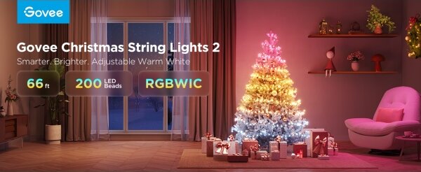 Instalație LED RGBICW de Crăciun de exterior Govee 2700-6500K 20m Wi-Fi Matter IP66