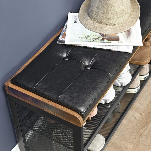 Banca Pantofi Model Alvaro, Maro rustic / Negru, 80x30x48 cm