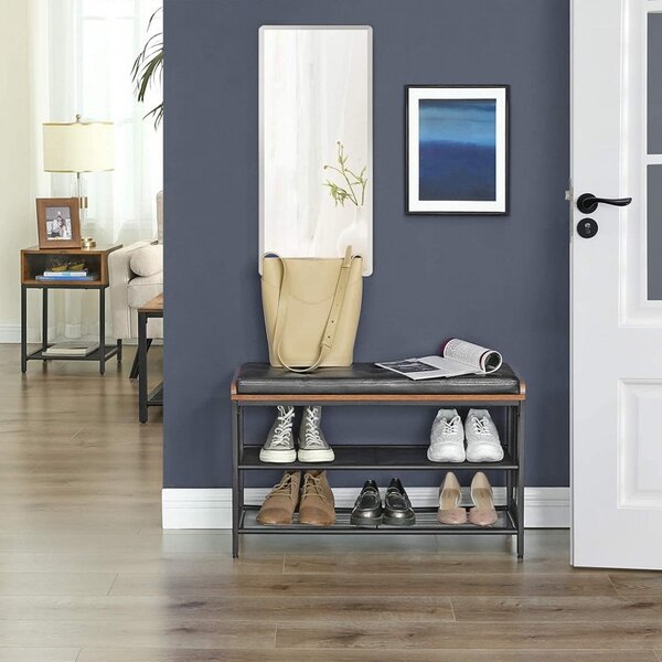 Banca Pantofi Model Alvaro, Maro rustic / Negru, 80x30x48 cm