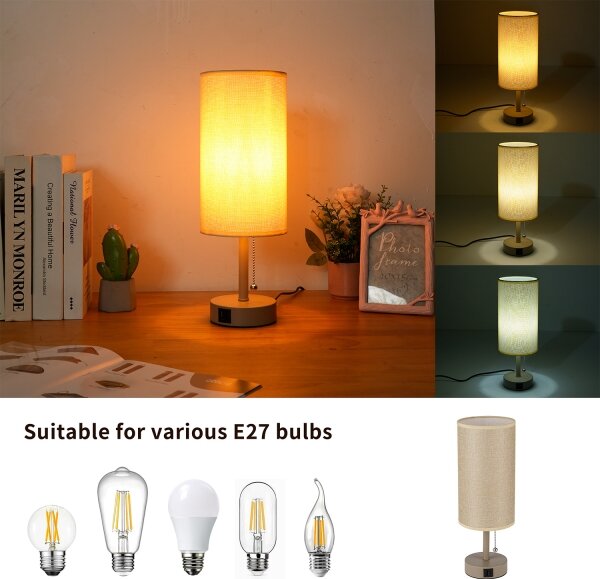 Brilagi - Lampă de masă TABLON cu port USB 1xE27/25W/230V bej