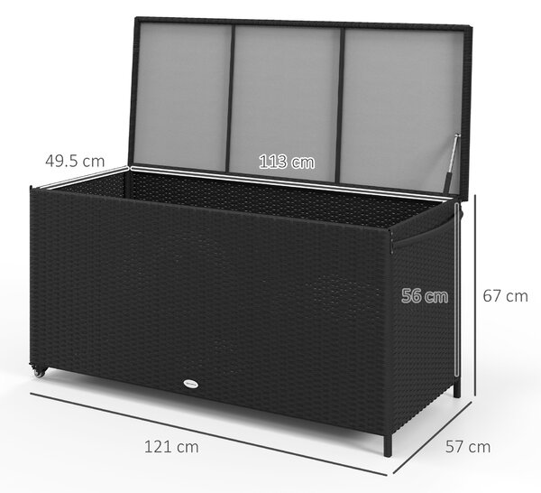 Outsunny Cutie de Depozitare pentru Exterior cu Roți, Bară Pneumatică de Ridicare și Mâner Lateral, 121x57x67 cm, Negru | Aosom Romania