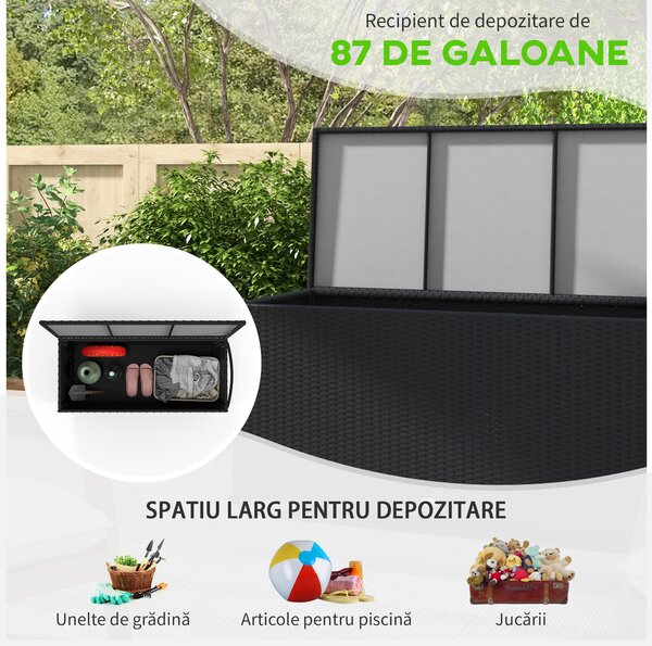 Outsunny Cutie de Depozitare pentru Exterior cu Roți, Bară Pneumatică de Ridicare și Mâner Lateral, 121x57x67 cm, Negru | Aosom Romania