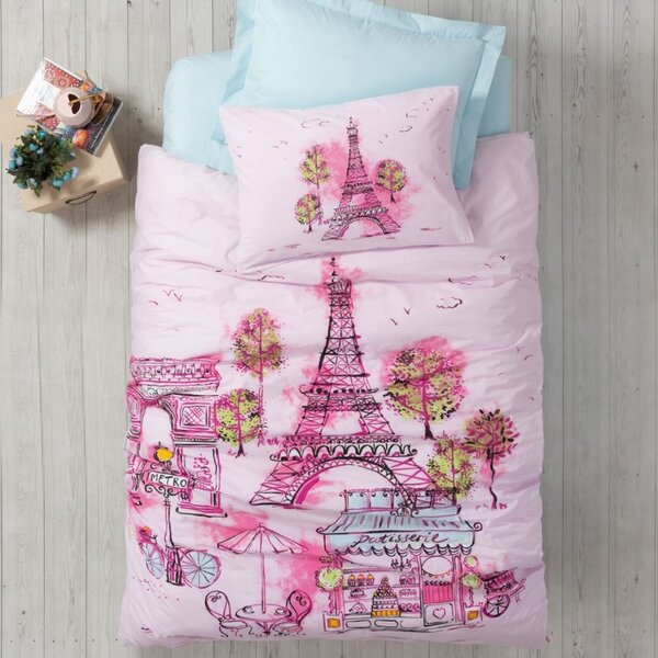 Lenjerie pat 1 persoana bumbac 100% ranforce,Turnul Eiffel,Corisa