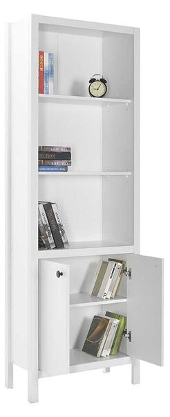 Biblioteca Adore Rustic cu 5 rafturi si usi, Alb, 66x196x32 cm