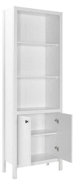 Biblioteca Adore Rustic cu 5 rafturi si usi, Alb, 66x196x32 cm