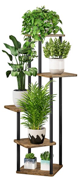 KONDELA Suport de flori din metal, negru/lemn rustic, ADITE