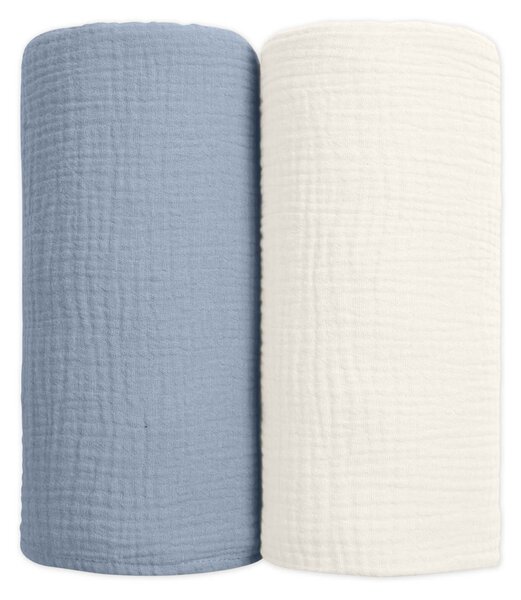 Set 2 paturi pentru bebelusi de vara din muselina dubla 100x100 cm Kidizi Blue, bumbac 100%