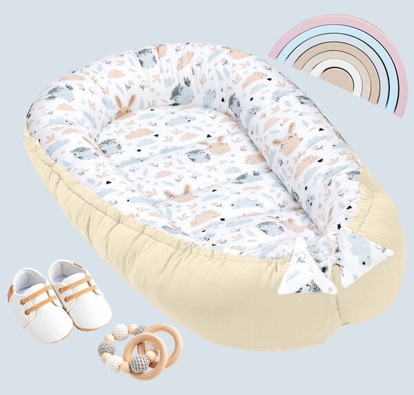 Cosulet bebelus pentru dormit Kidizi Baby Nest Cocoon 90x50 cm Forest Friends
