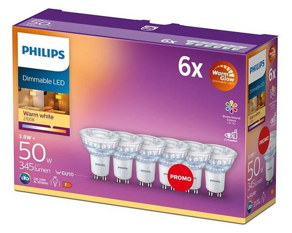 SET 6x bec LED dimabil Philips Warm Glow GU10/3,8W/230V 2200-2700K