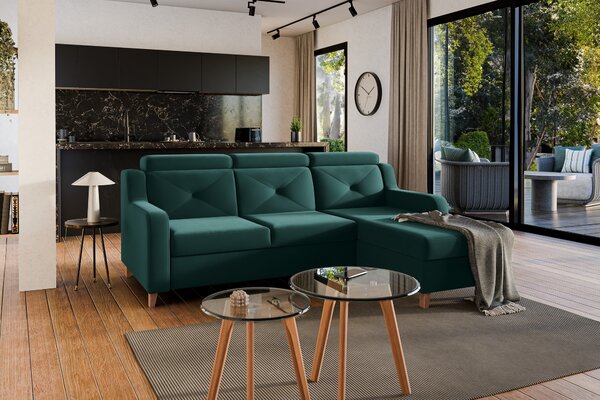 Colțar extensibil Laksaro pe dreapta - catifea verde Trinity 28