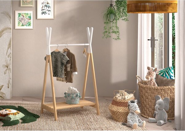 Cuier pentru copii alb/în culoare naturală din lemn masiv de pin KIDDY – Vipack