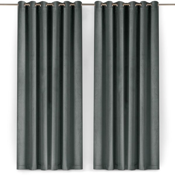 Draperie gri închis dimout (semi-opacă) din catifea 200x250 cm Velto – Filumi