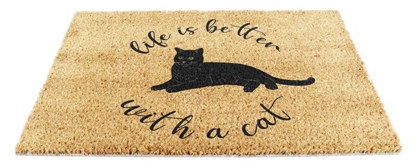 Covoraș de intrare din fibre de nucă de cocos 40x60 cm Life Is Better With a Cat – Artsy Doormats