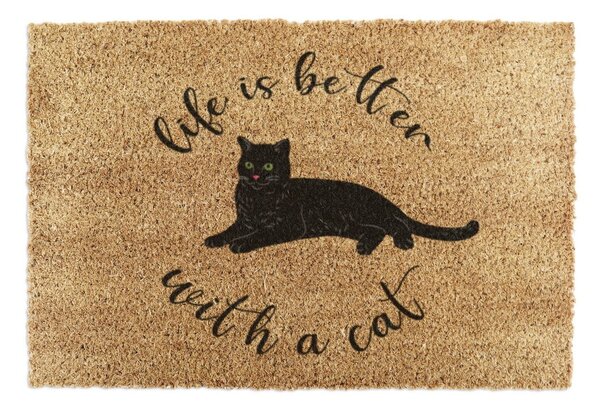 Covoraș de intrare din fibre de nucă de cocos 40x60 cm Life Is Better With a Cat – Artsy Doormats