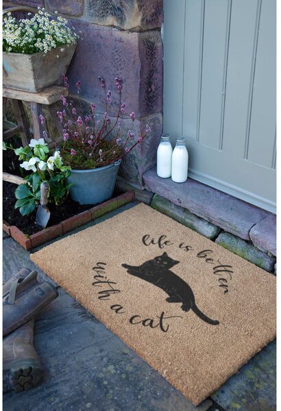 Covoraș de intrare din fibre de nucă de cocos 40x60 cm Life Is Better With a Cat – Artsy Doormats