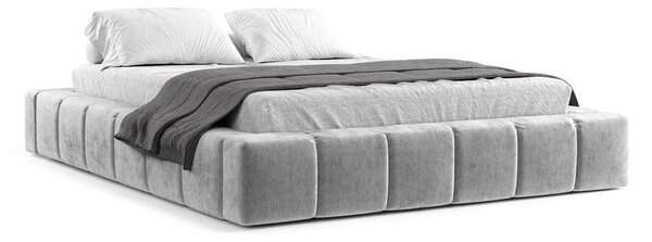 Pat matrimonial gri deschis tapițat cu spațiu de depozitare cu somieră 180x200 cm Aruba L – Maison de Rêve