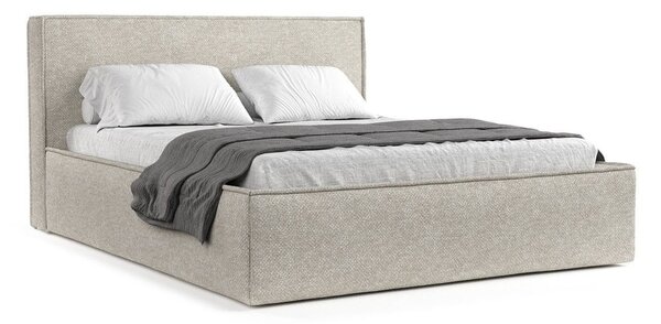 Pat matrimonial bej tapițat cu spațiu de depozitare cu somieră 200x200 cm Lounge L – Maison de Rêve