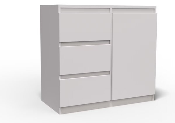 Comoda cu 3 sertare si 1 usa, moderna, fara manere, 80x85x33 cm, alb, pentru living, dormitor, hol, Bortis Impex