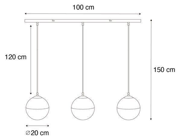Lampă suspendată retro neagră cu sticlă transparentă ovală cu 3 lumini - Eclipse