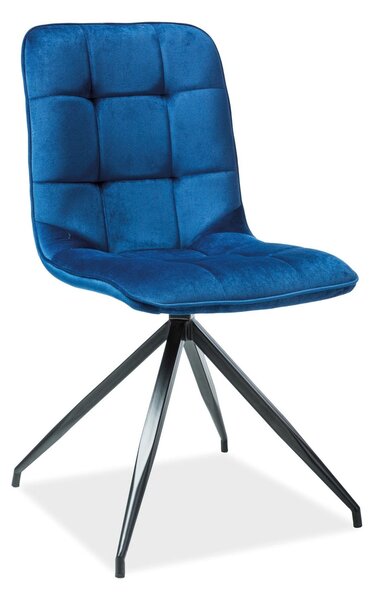 Scaun tapitat cu stofa catifelata albastra Texo, 45X42X97
