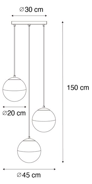 Lampă suspendată retro neagră cu sticlă transparentă rotundă cu 3 lumini - Eclipse