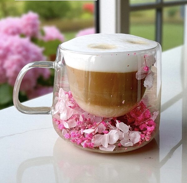 JAKS Pahar termic cu flori de hortensie 180 ml 1 buc Rosia