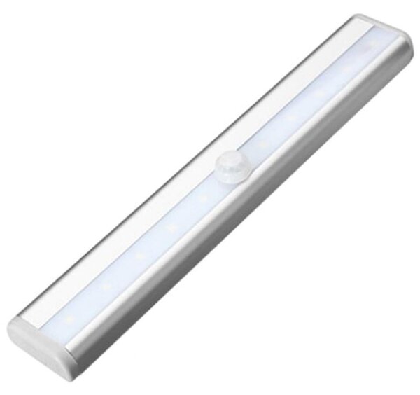Lampa LED cu senzor miscare, 10 leduri, 80lm, 1W, 19 x 3 x 1,7cm, alb
