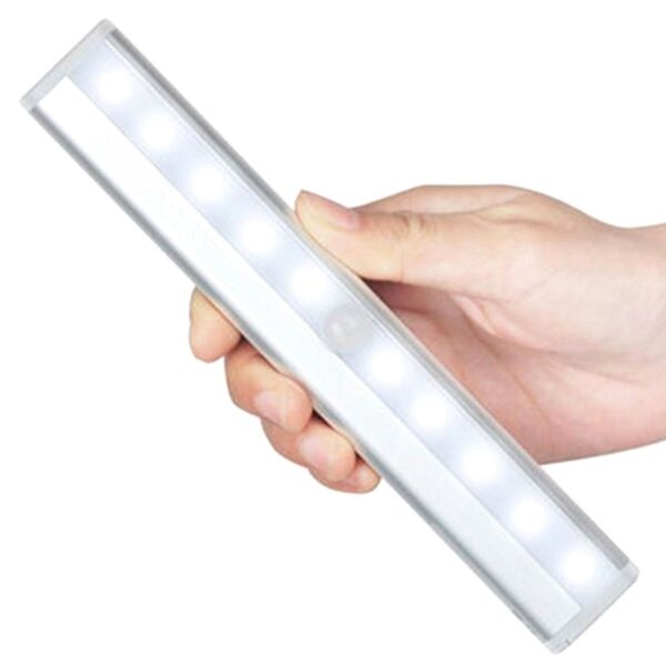 Lampa LED cu senzor miscare, 10 leduri, 80lm, 1W, 19 x 3 x 1,7cm, alb