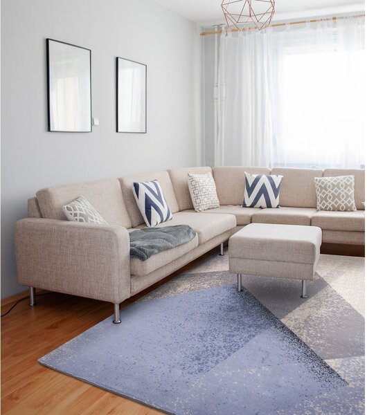 Covor albastru deschis din lână 133x180 cm Folds – Agnella
