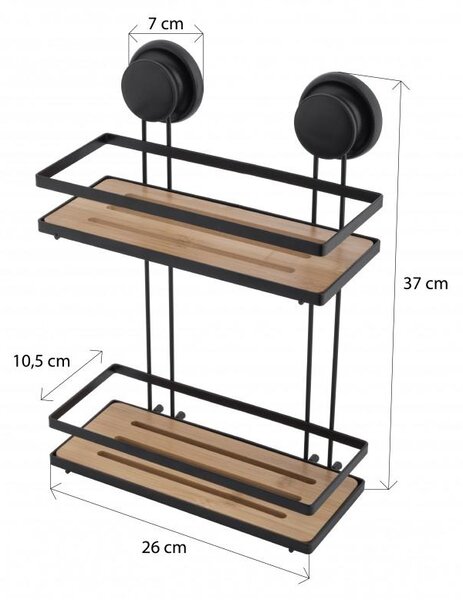 Erga Gavi, cos dublu pentru cosmetice 26x10,5x37 cm pentru ventuze, negru mat-maro natural, ERG-YKA-CH.GAVI-BP2